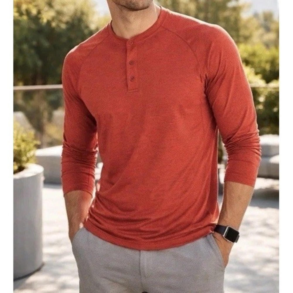 Lululemon Long Sleeve Henley‎ Athletic Metal Vent XL Magma Flames